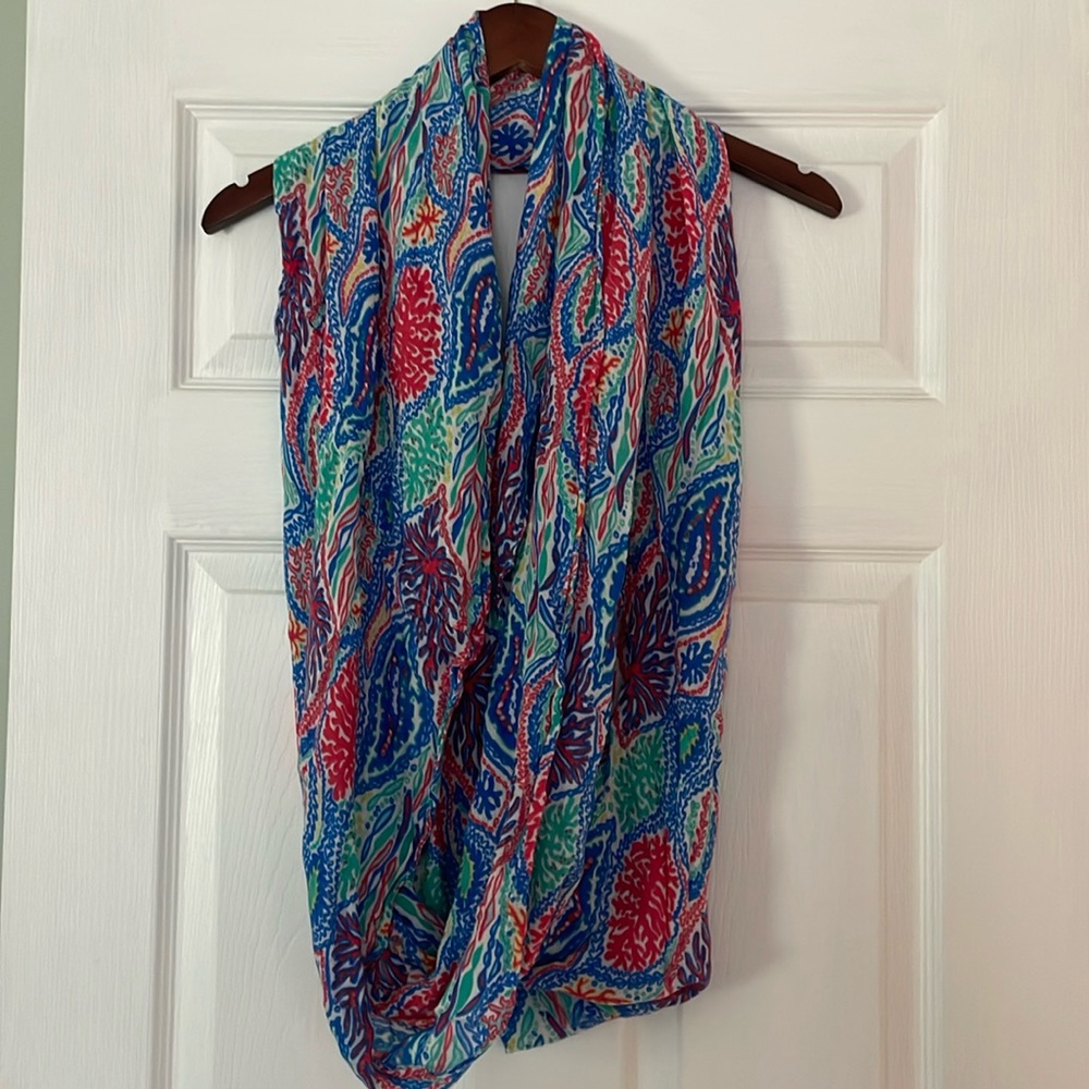 LILLY PULITZER Scarf Womens CORAL LET MINNOW GREEN RILEY INFINITY LOOP